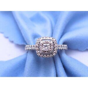 Unique 14K White Gold 0.36 tcw Princess Cut Diamond Double Halo Engagement Ring